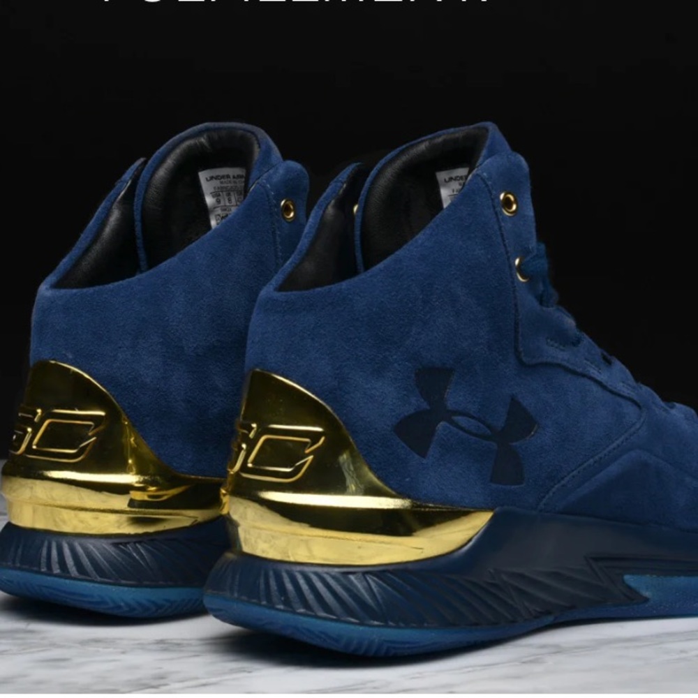 Authentic Under Armour Steph Curry Blue Gold 1 Lux Mid Suede Men’s Sneakers